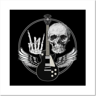 Rock & Roll Skull and guitar Posters and Art